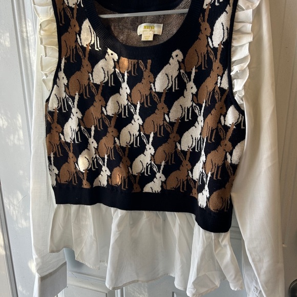 Maeve Rabbit Patterned Sweater Vest with Ruffle Sleeves - Picture 3 of 7